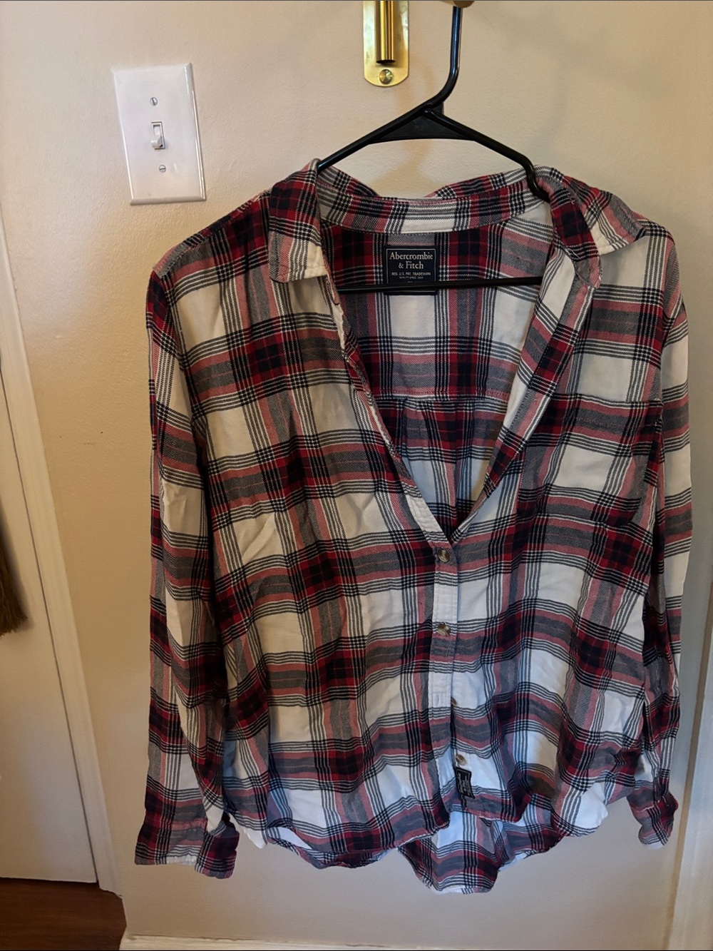 Abercrombie & Fitch Red, Black & White Plaid Shirt